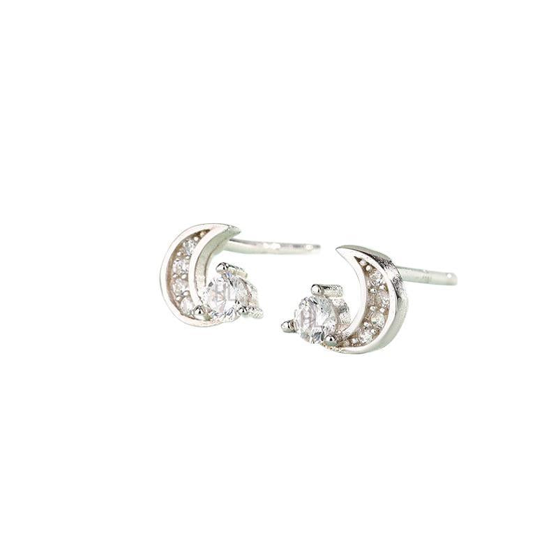 Wholesale Sterling Silver Earrings for Girls Fashionable Small Fresh and Diamond-encrusted Moon Simple Girly Heart Earrings